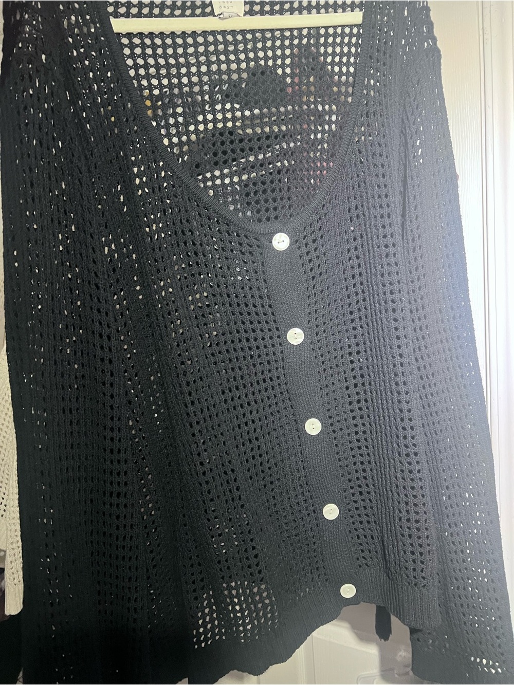 a new day Black Open-Knit Button Front Cardigan
